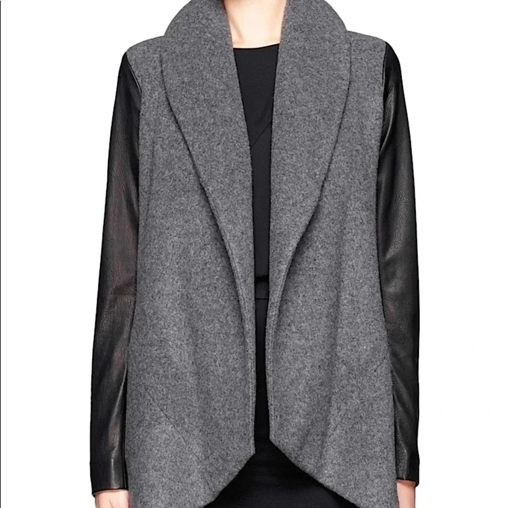 Theory Laura Leather Wool Cashmere Jacket Coat Size Medium - Picture 6 of 14